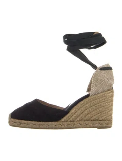 Pre-owned Castaã±er Canvas Colorblock Pattern D'orsay Pumps In Black