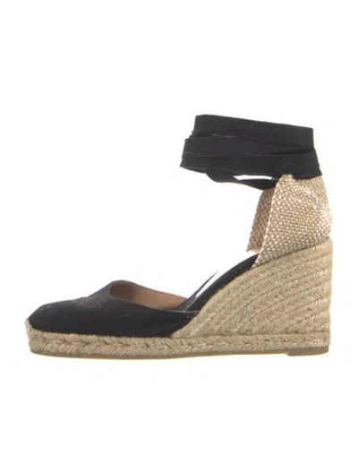 Pre-owned Castaã±er Canvas Colorblock Pattern D'orsay Pumps In Black