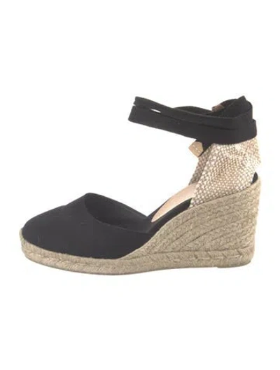 Pre-owned Castaã±er Canvas Colorblock Pattern D'orsay Pumps In Black