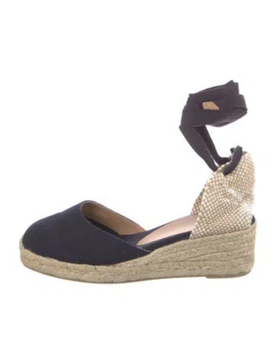 Pre-owned Castaã±er Canvas Colorblock Pattern D'orsay Pumps In Blue