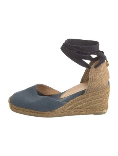 Pre-owned Castaã±er Canvas Colorblock Pattern D'orsay Pumps In Blue