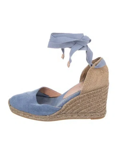 Pre-owned Castaã±er Canvas Colorblock Pattern D'orsay Pumps In Blue