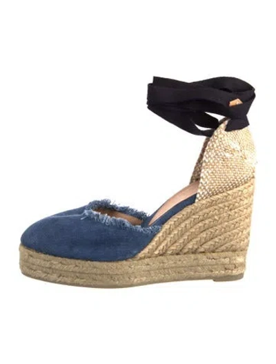 Pre-owned Castaã±er Canvas Colorblock Pattern D'orsay Pumps In Blue