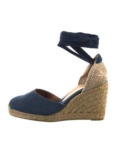 Pre-owned Castaã±er Canvas Colorblock Pattern D'orsay Pumps In Blue
