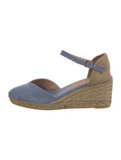 Pre-owned Castaã±er Canvas Colorblock Pattern D'orsay Pumps In Blue