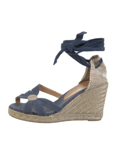 Pre-owned Castaã±er Canvas Colorblock Pattern D'orsay Pumps In Blue