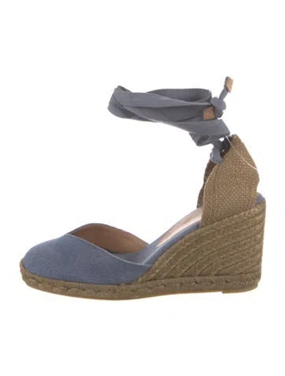 Pre-owned Castaã±er Canvas Colorblock Pattern D'orsay Pumps In Blue