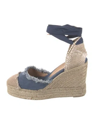 Pre-owned Castaã±er Canvas Colorblock Pattern D'orsay Pumps In Blue