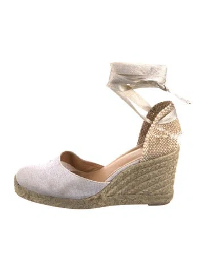 Pre-owned Castaã±er Canvas Colorblock Pattern D'orsay Pumps In Gold