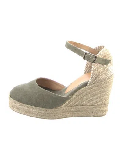 Pre-owned Castaã±er Canvas Colorblock Pattern D'orsay Pumps In Gray