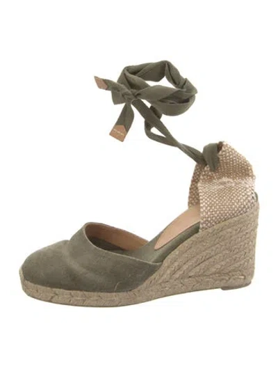Pre-owned Castaã±er Canvas Colorblock Pattern D'orsay Pumps In Green