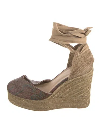 Pre-owned Castaã±er Canvas Colorblock Pattern D'orsay Pumps In Neutral