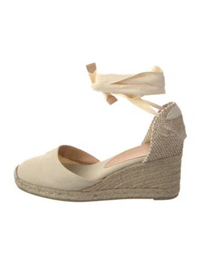 Pre-owned Castaã±er Canvas Colorblock Pattern D'orsay Pumps In Neutral