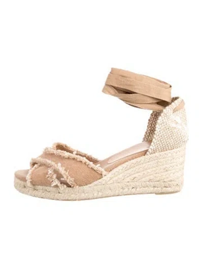 Pre-owned Castaã±er Canvas Colorblock Pattern D'orsay Pumps In Neutral