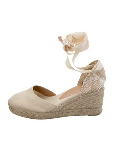 Pre-owned Castaã±er Canvas Colorblock Pattern D'orsay Pumps In Neutral