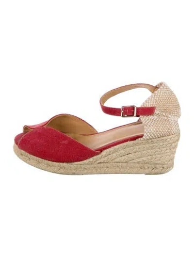 Pre-owned Castaã±er Canvas Colorblock Pattern D'orsay Pumps In Red