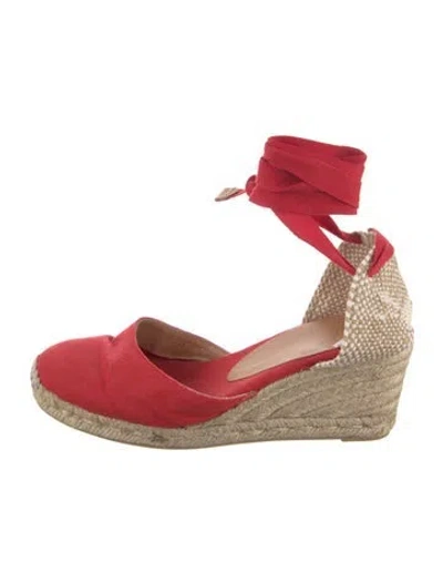 Pre-owned Castaã±er Canvas Colorblock Pattern D'orsay Pumps In Red