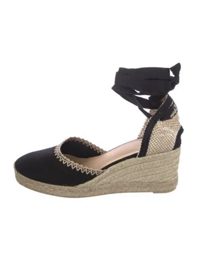 Pre-owned Castaã±er Canvas Colorblock Pattern Espadrilles In Black