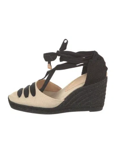 Pre-owned Castaã±er Canvas Colorblock Pattern Espadrilles In Black