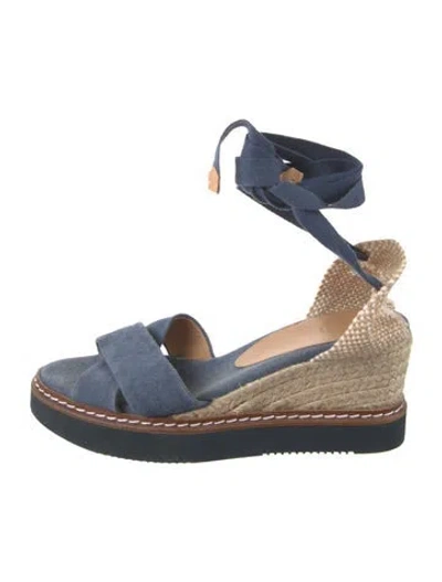 Pre-owned Castaã±er Canvas Colorblock Pattern Espadrilles In Blue