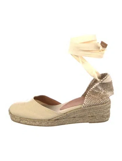 Pre-owned Castaã±er Canvas Colorblock Pattern Espadrilles In Neutral