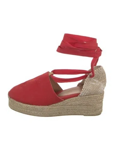 Pre-owned Castaã±er Canvas Colorblock Pattern Espadrilles In Red
