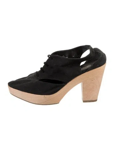Pre-owned Castaã±er Canvas Colorblock Pattern Mules In Black