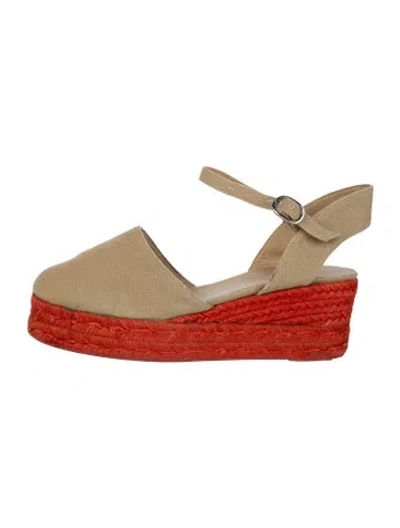 Pre-owned Castaã±er Canvas Colorblock Pattern Mules In Red