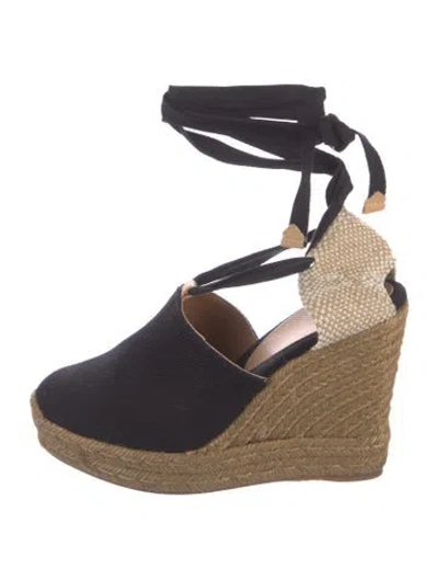 Pre-owned Castaã±er Canvas Colorblock Pattern Pumps In Black