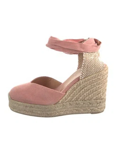 Pre-owned Castaã±er Canvas Colorblock Pattern Slingback Pumps In Pink