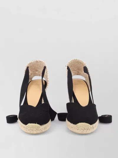 Castaã±er Canvas Espadrille Wedge Open Back Peep Toe In Black