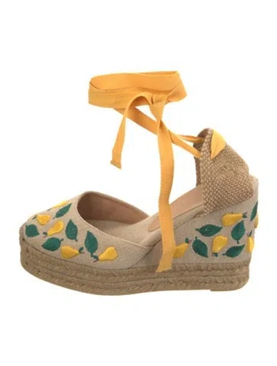 Pre-owned Castaã±er Canvas Floral Print Pumps In Neutral