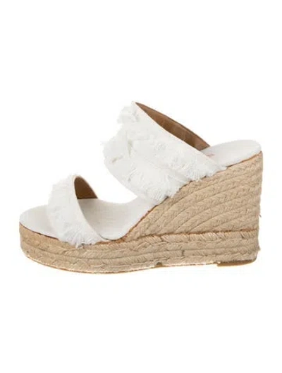 Pre-owned Castaã±er Canvas Fringe Trim Accent Espadrilles In Neutral
