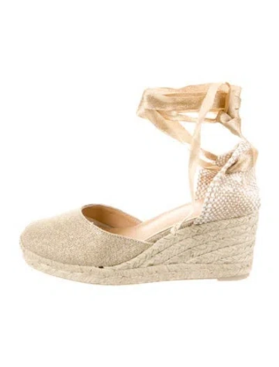 Pre-owned Castaã±er Canvas Glitter Accents D'orsay Pumps In Neutral