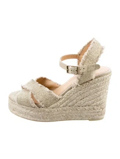 Pre-owned Castaã±er Canvas Glitter Accents Espadrilles In Gold