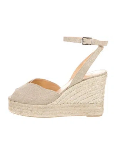 Pre-owned Castaã±er Canvas Glitter Accents Slingback Pumps In Neutral