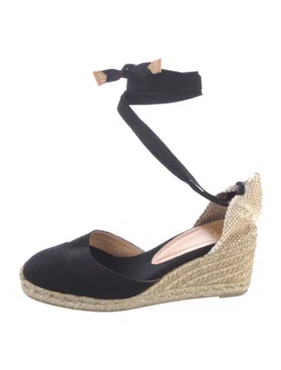 Pre-owned Castaã±er Canvas Leather Trim Embellishment Pumps In Black