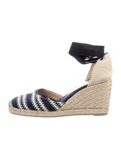 Pre-owned Castaã±er Canvas Patterned D'orsay Pumps In Blue