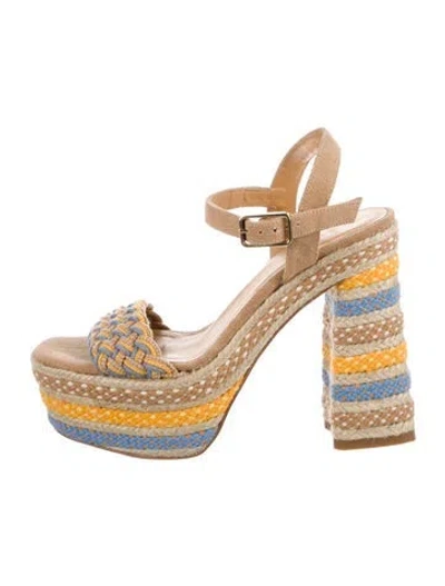Pre-owned Castaã±er Canvas Patterned Sandals In Neutral