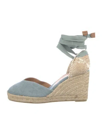 Pre-owned Castaã±er Canvas Plaid Print D'orsay Pumps In Blue