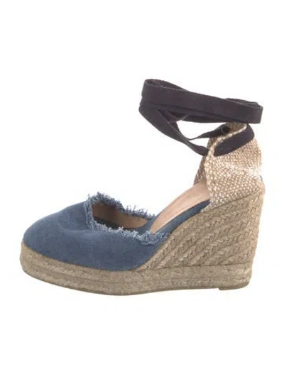 Pre-owned Castaã±er Canvas Raw-edge Trim D'orsay Pumps In Blue