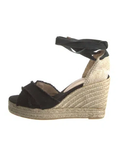 Pre-owned Castaã±er Canvas Raw-edge Trim Espadrilles In Black