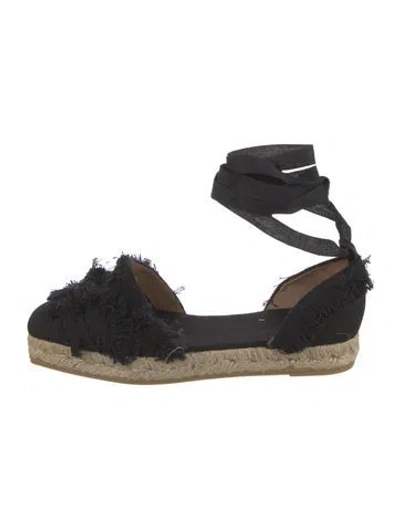 Pre-owned Castaã±er Canvas Raw-edge Trim Espadrilles In Black