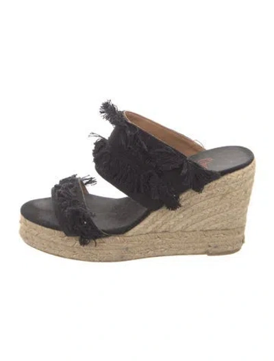 Pre-owned Castaã±er Canvas Raw-edge Trim Espadrilles In Black/neutrals