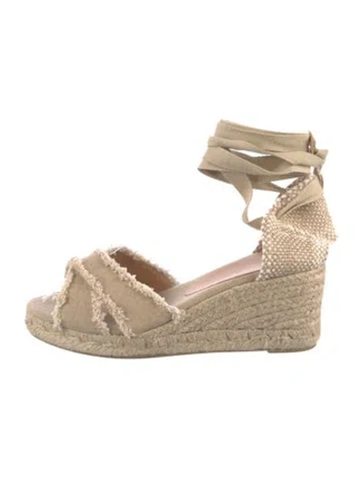 Pre-owned Castaã±er Canvas Raw-edge Trim Espadrilles In Brown