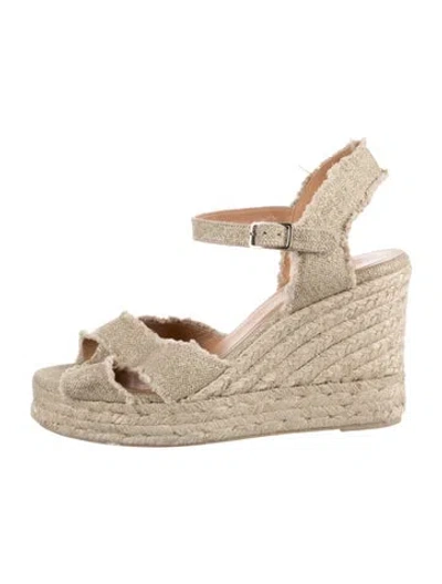 Pre-owned Castaã±er Canvas Raw-edge Trim Espadrilles In Gold