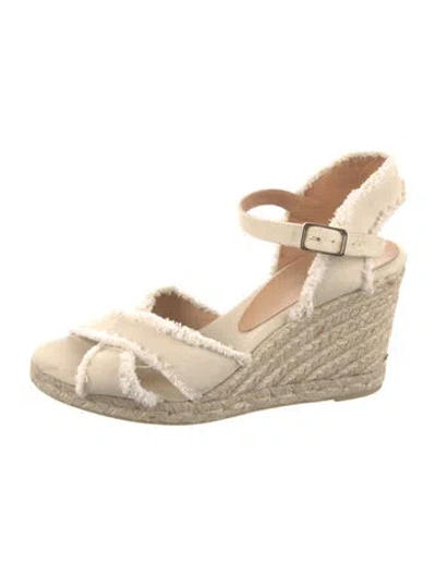 Pre-owned Castaã±er Canvas Raw-edge Trim Espadrilles In Neutral