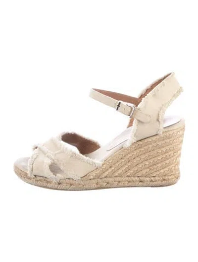 Pre-owned Castaã±er Canvas Raw-edge Trim Espadrilles In Neutrals