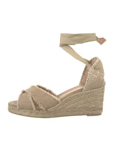 Pre-owned Castaã±er Canvas Raw-edge Trim Espadrilles In Neutrals