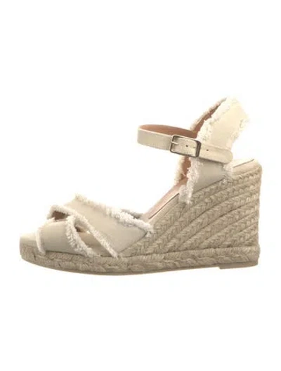 Pre-owned Castaã±er Canvas Raw-edge Trim Espadrilles In Neutrals